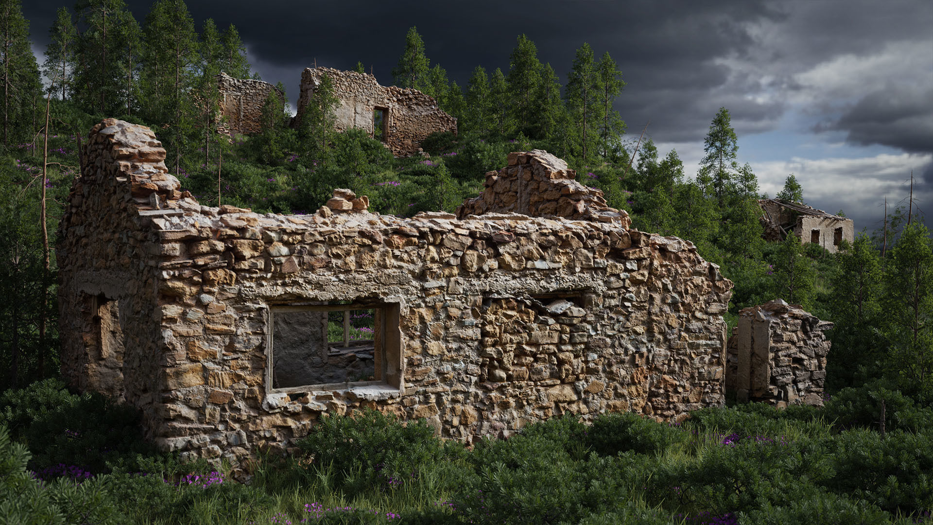 Old Building House Ruins Pack 3D Model Collection_1