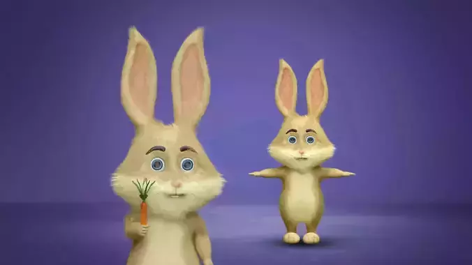 Cartoon rabbit rigged Low-poly 3D model