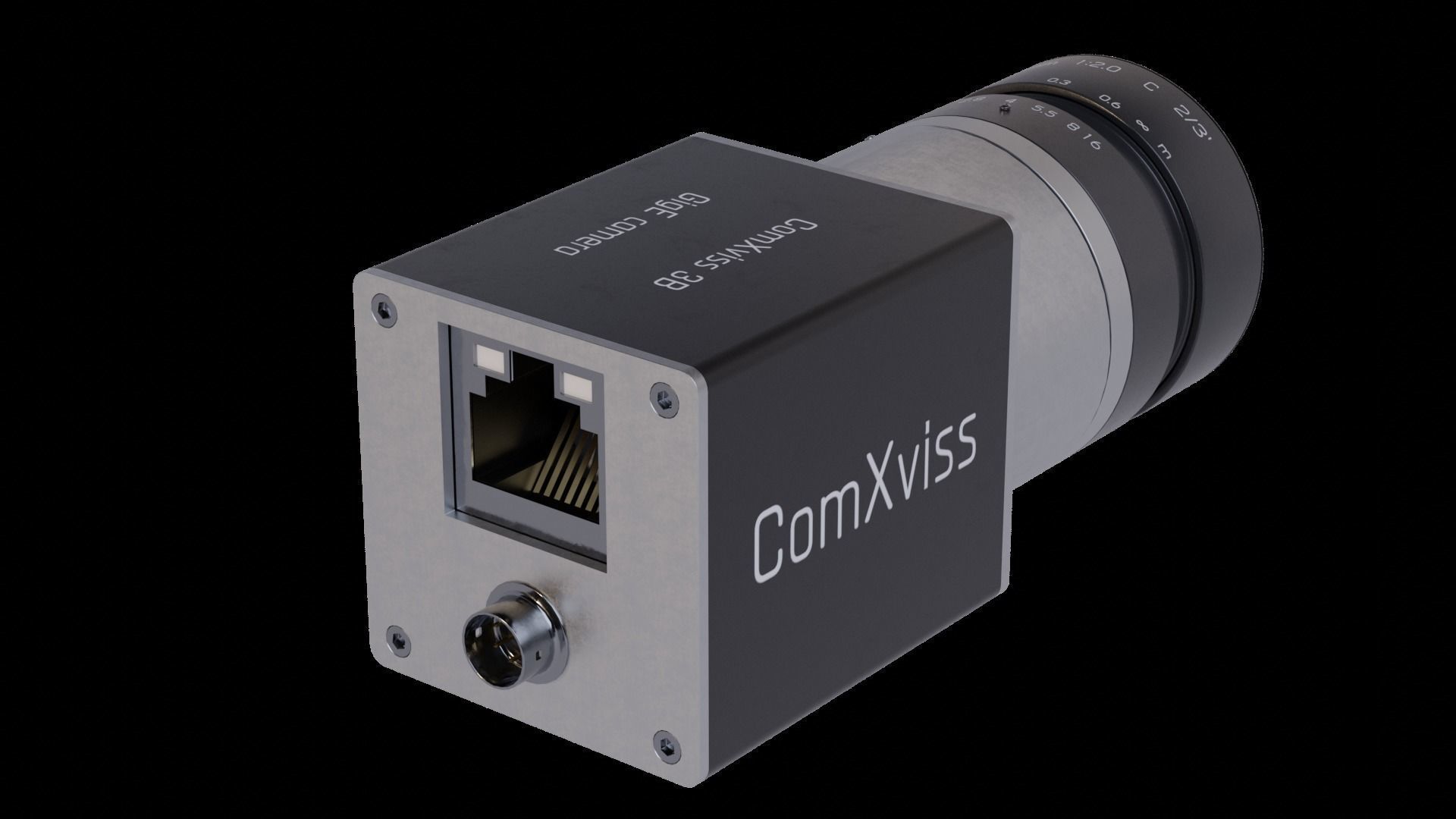 Industrial GigE CCTV camera with C-mount 35 mm lense 3D model 3D model_1