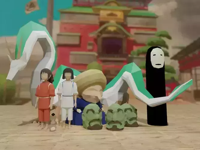 Spirited Away Lowpoly Characters Chihiro Haku 3D print model