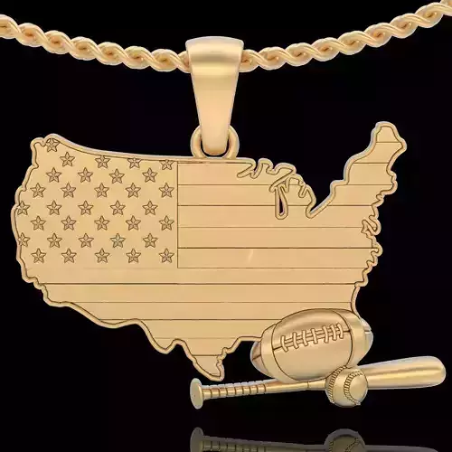 Baseball Football USA flag pendant gold  3D printable model