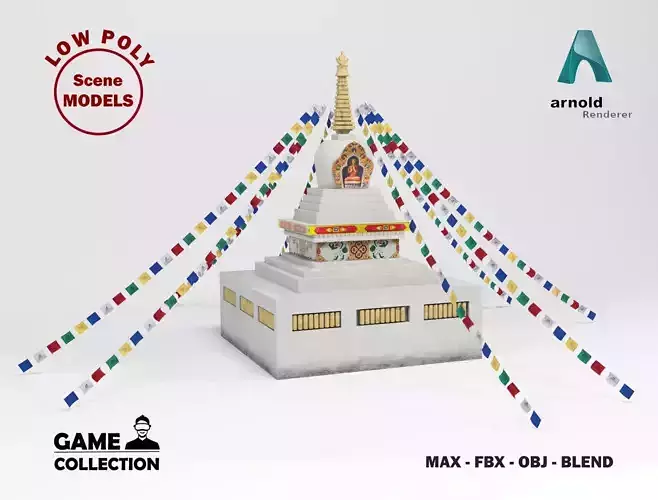 Stupa buddhist temple flags