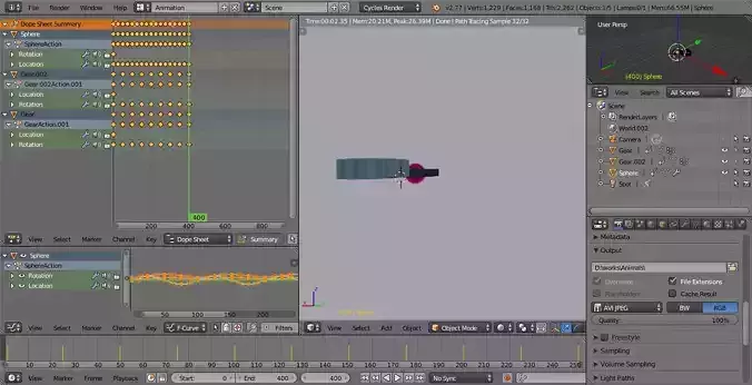 Animation two gears with ball inside