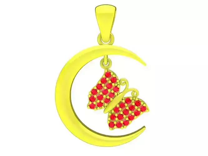 diamond moon and butterfly pendant 4573