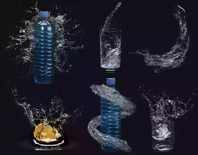 Six water splashes 3D model