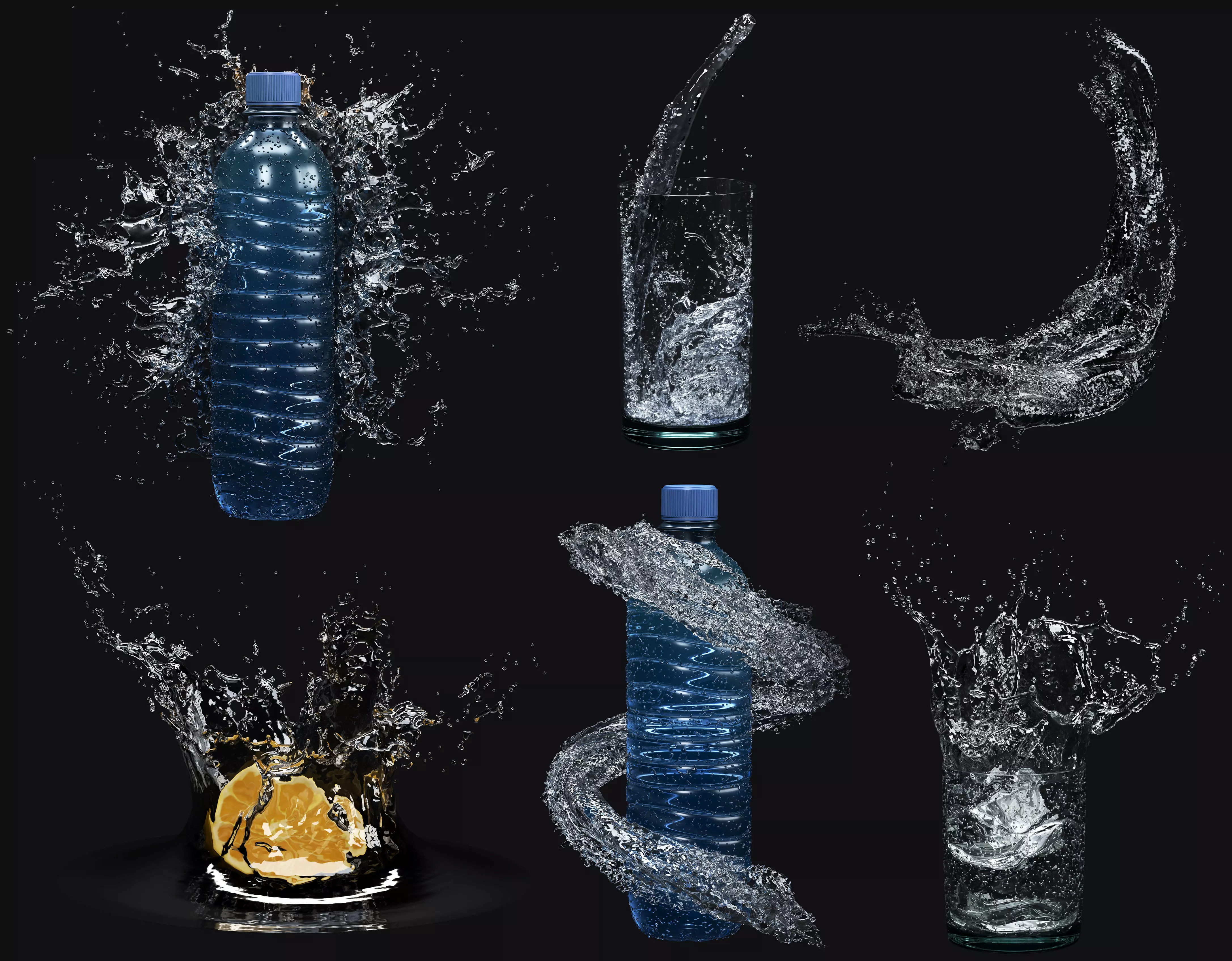 Six water splashes 3D model_0