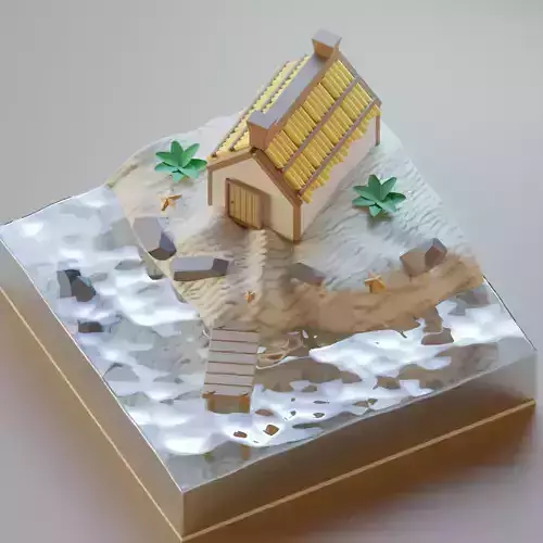 3D model House Low-Poly on island