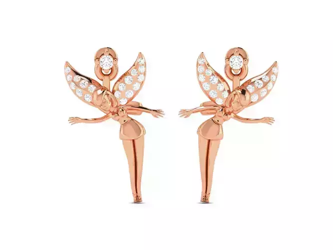 Flying Angel Women studs earrings 3dm render detail