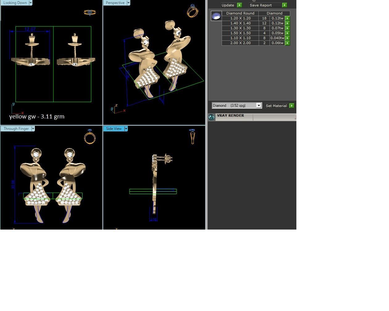 Mouse Women drop earrings 3dm render detail 3D print model_1