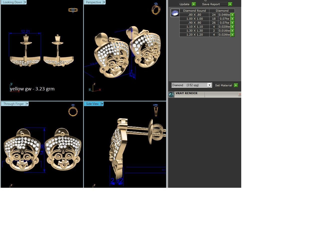 Men face Women studs earrings 3dm render detail 3D print model_1