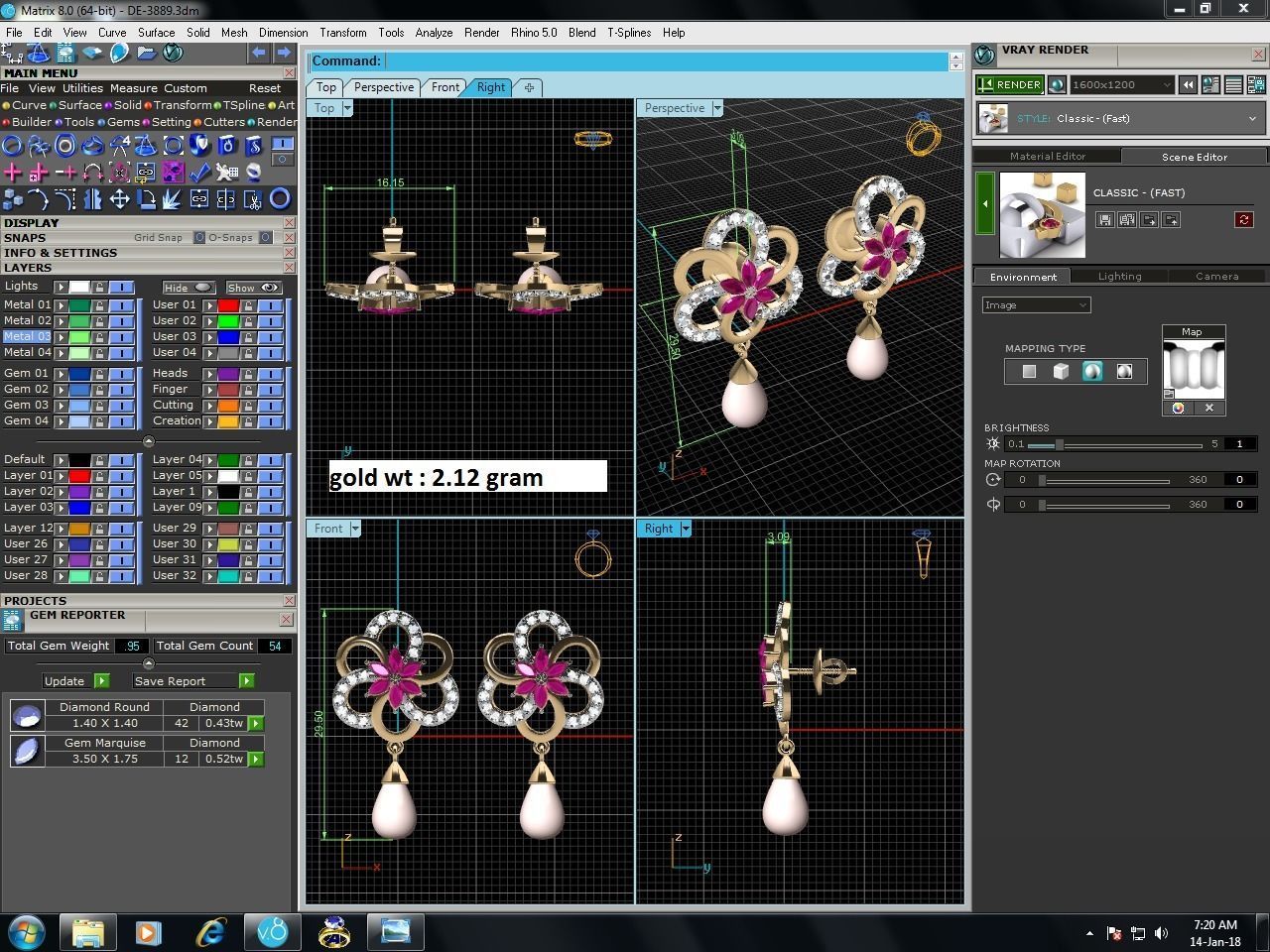 Women drop earrings 3dm render detail 3D print model_4