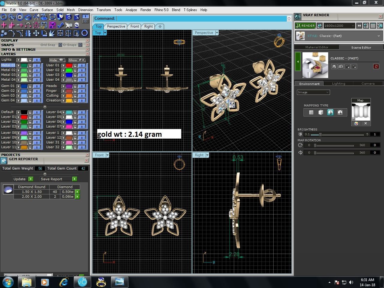 Women flower earrings 3dm render detail 3D print model_4