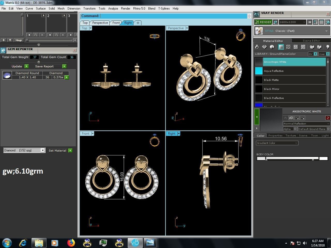 Women heart studs earrings 3dm render detail 3D print model_4