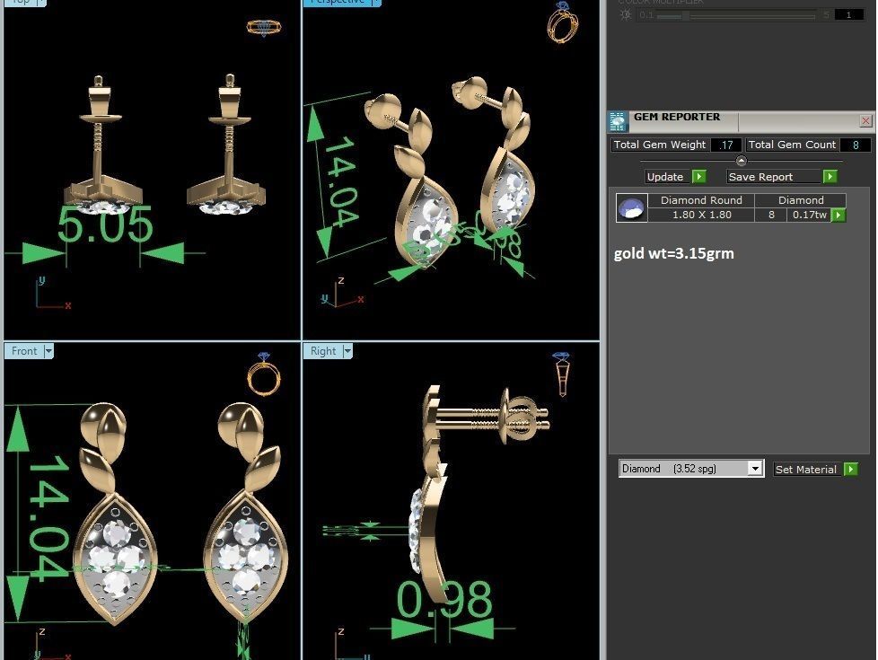 Women studs earrings 3dm render detail 3D print model_4