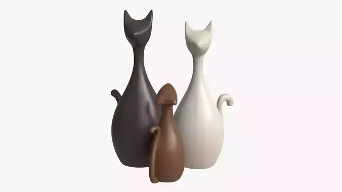 Abstract Animal Cat Ceramic Figurine Set