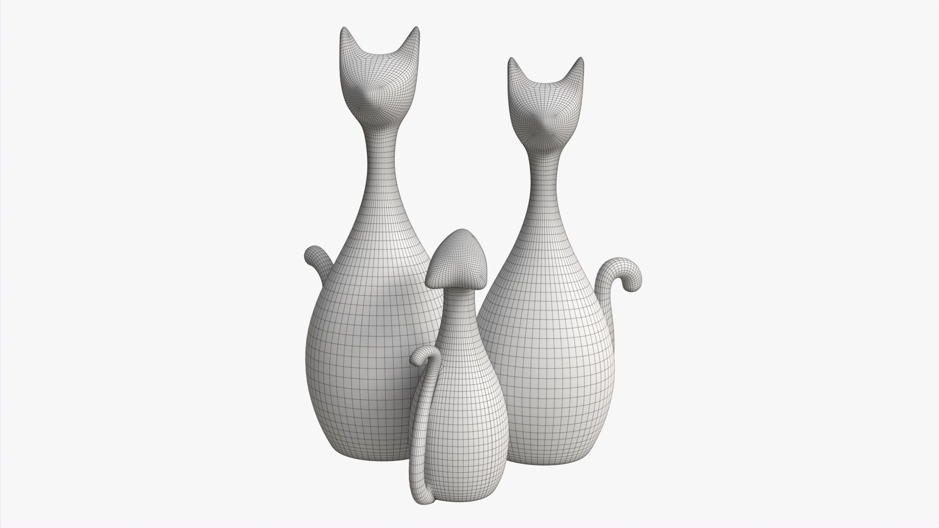 Abstract Animal Cat Ceramic Figurine Set 3D model_6