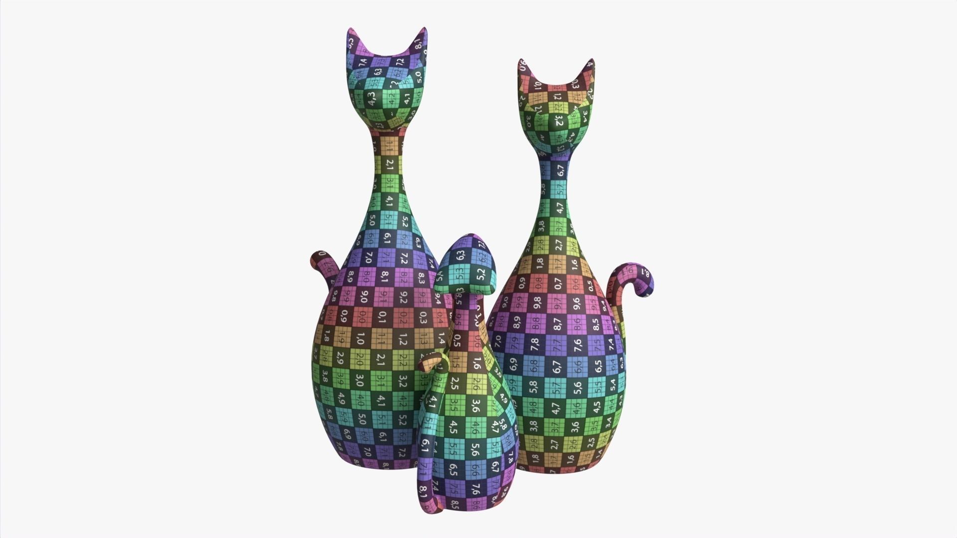 Abstract Animal Cat Ceramic Figurine Set 3D model_7