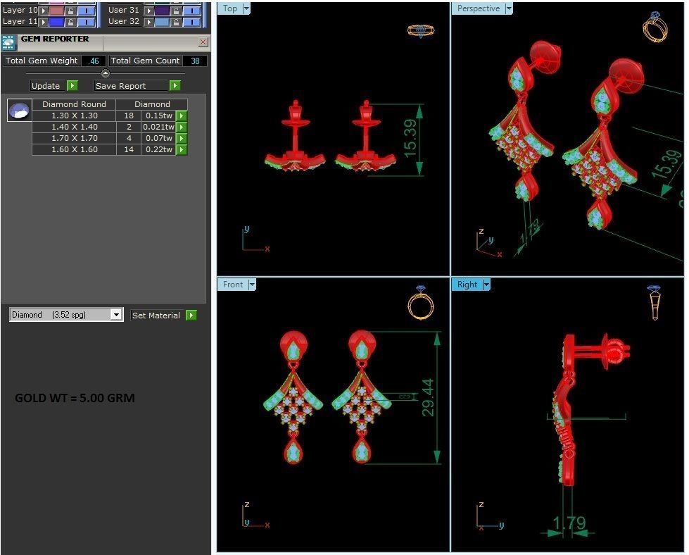 Women drop earrings 3dm render detail 3D print model_1