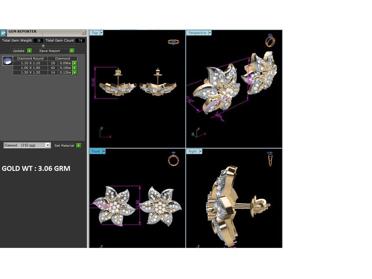 Women flower earrings 3dm render detail 3D print model_1