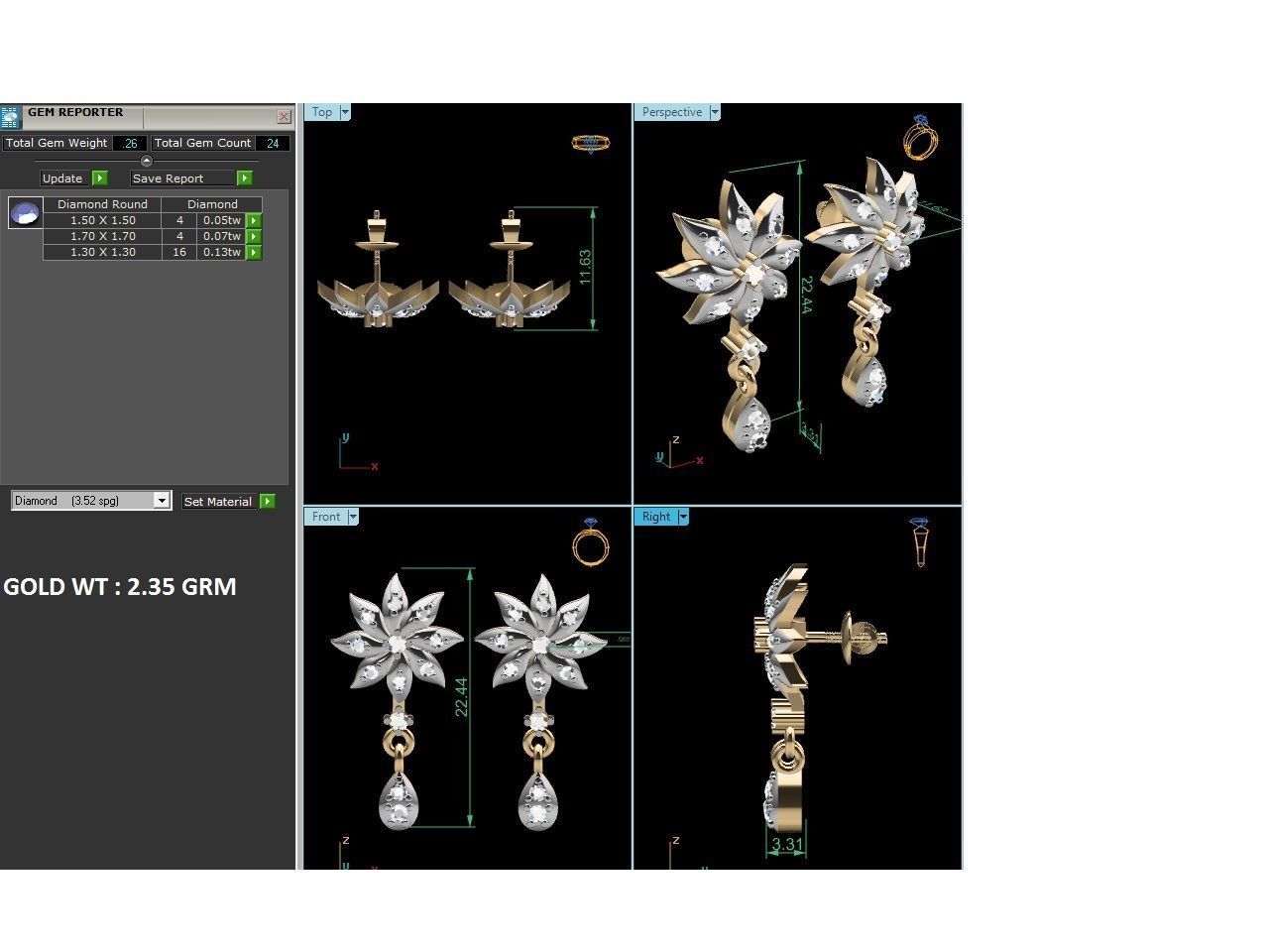 Women drop earrings 3dm render detail 3D print model_3