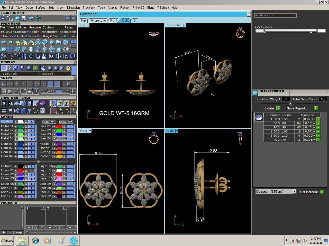Women studs earrings 3dm render detail 3D print model_2