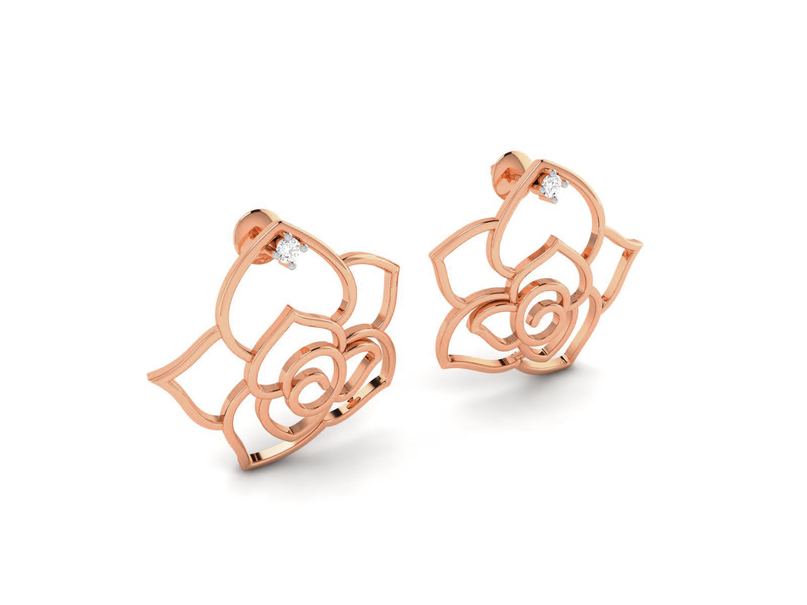 Women Rose studs earrings 3dm render detail 3D print model_2
