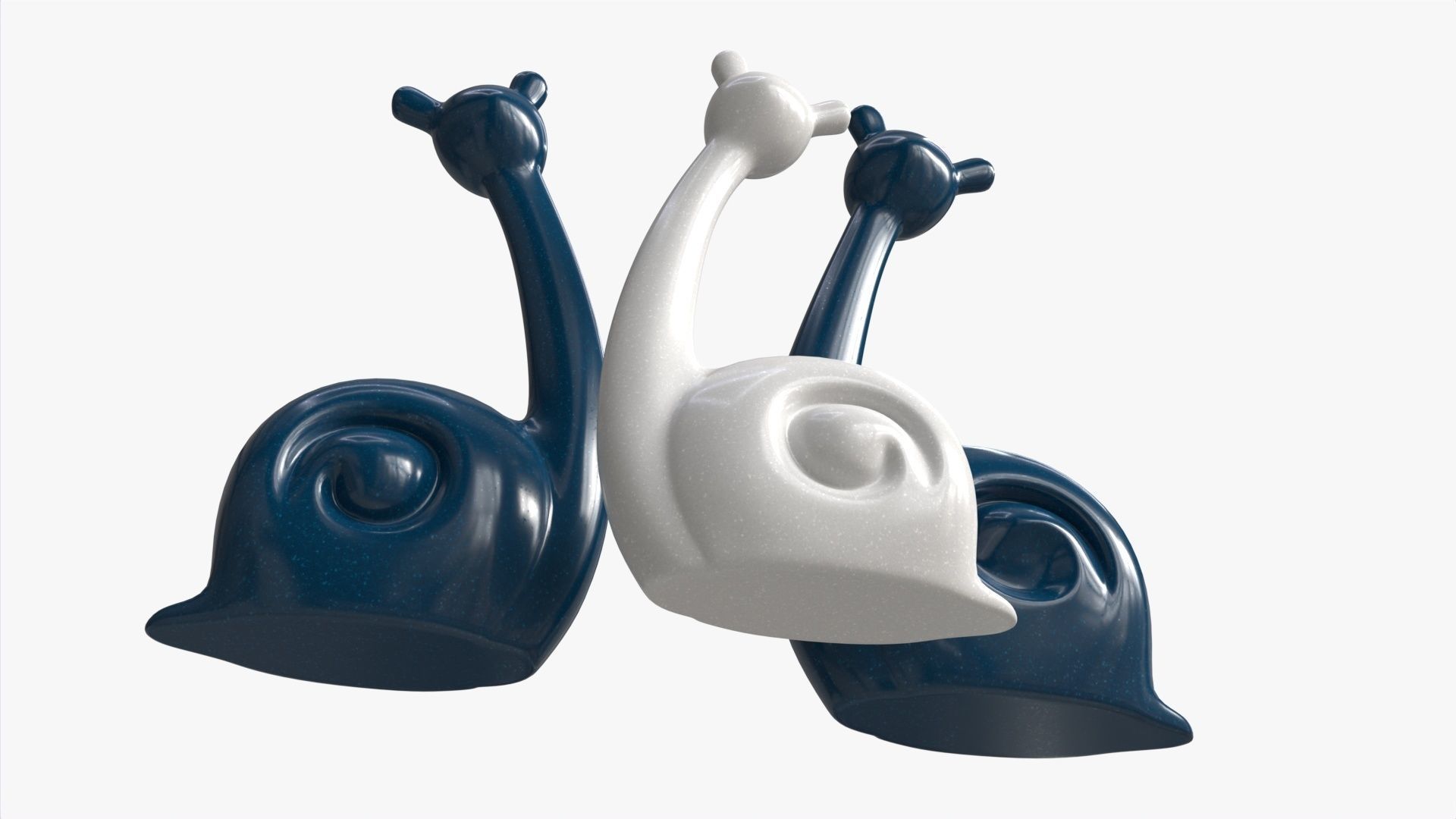 Abstract Animal Snail Ceramic Figurine Set 3D model_3