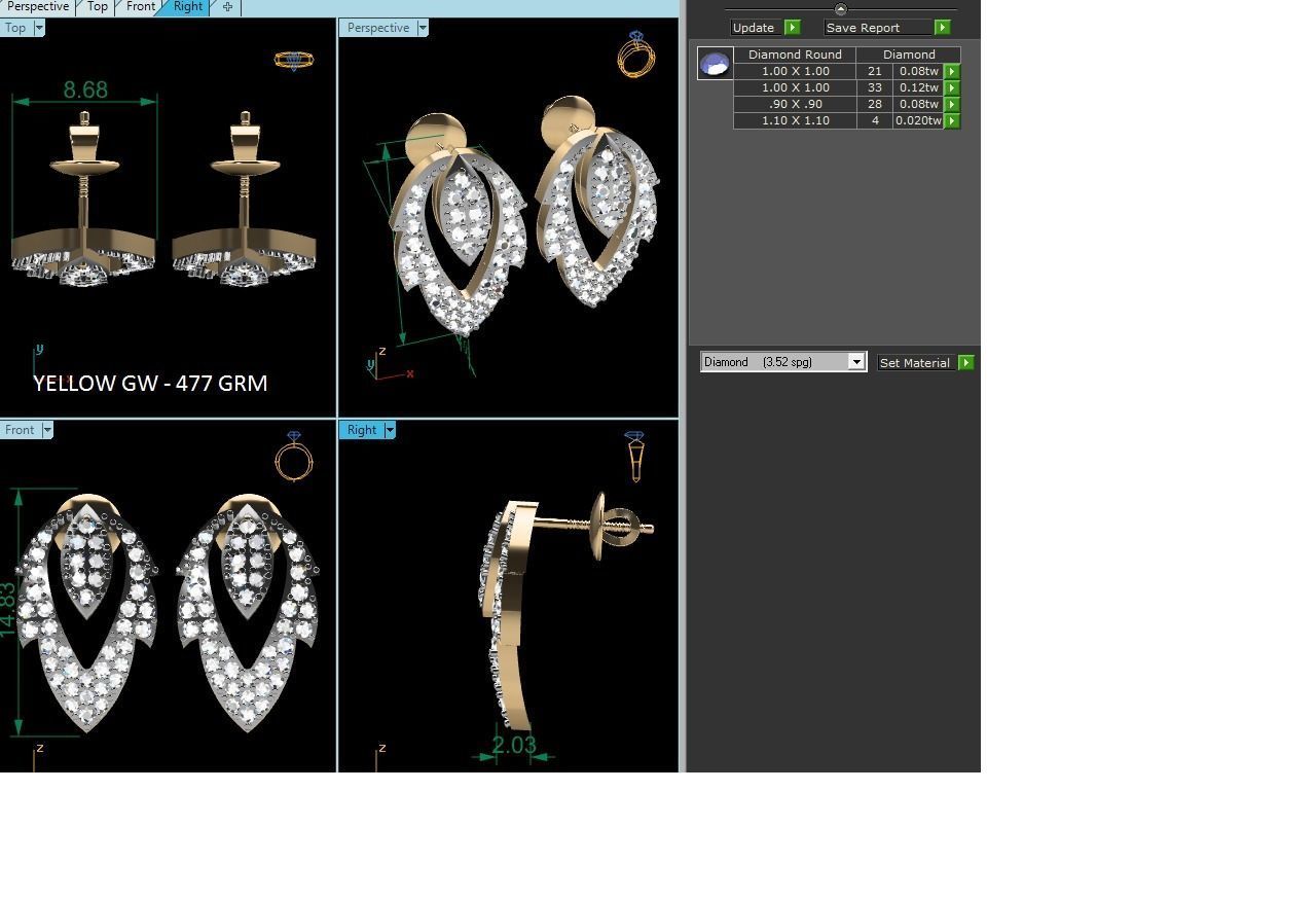 Women studs earrings 3dm render detail 3D print model_3