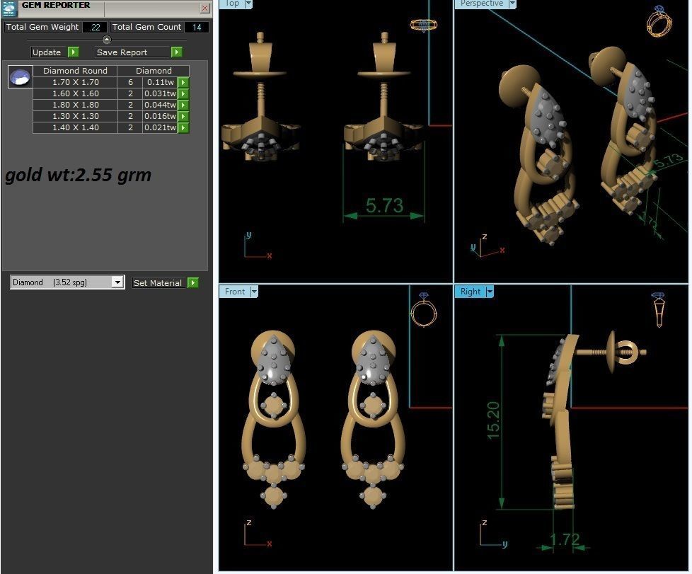 Women studs earrings 3dm render detail 3D print model_1