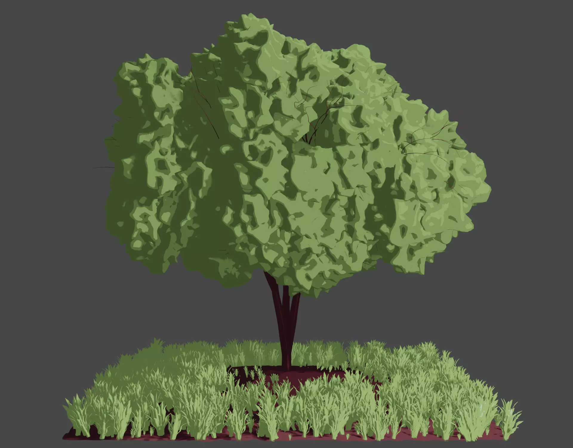 Treee tree in middle of grass Low-poly 3D model_0