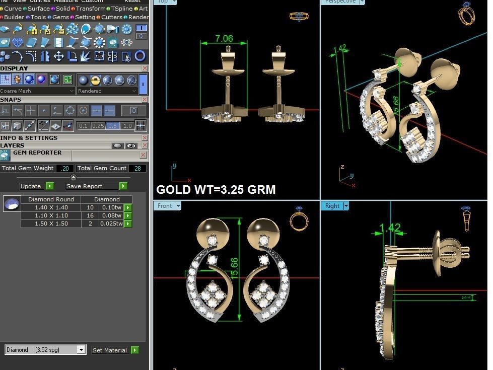 Women studs earrings 3dm render detail 3D print model_3