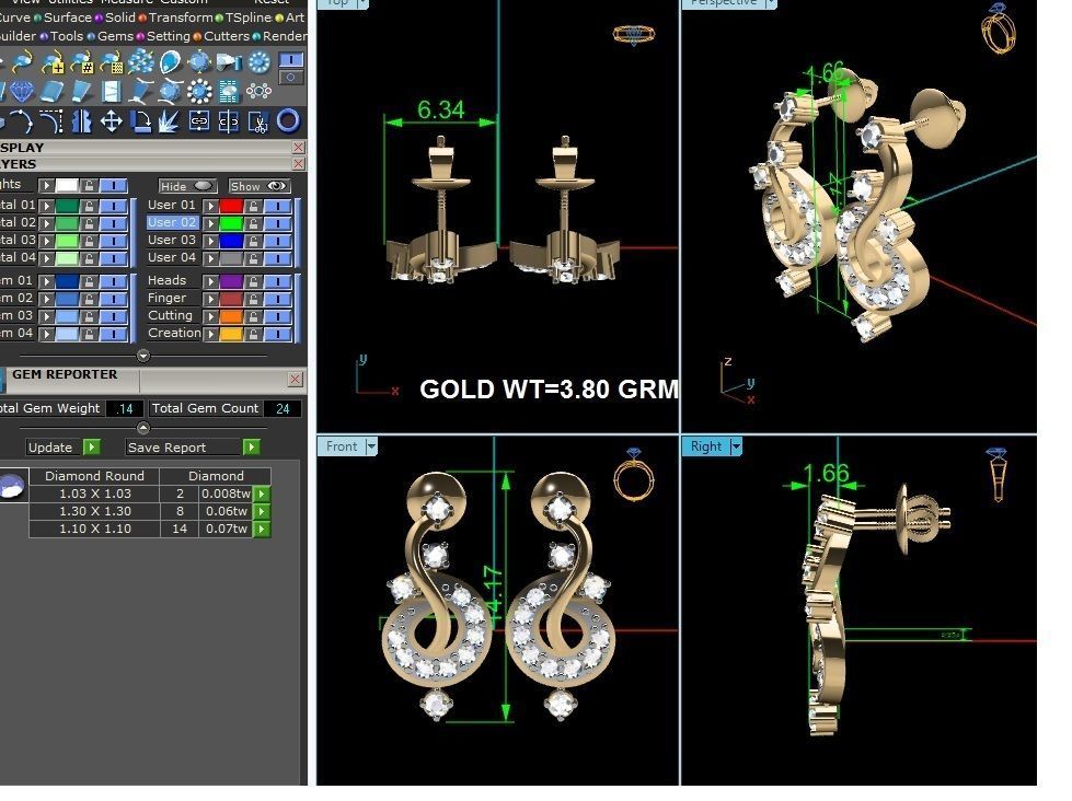 Women studs earrings 3dm render detail 3D print model_3