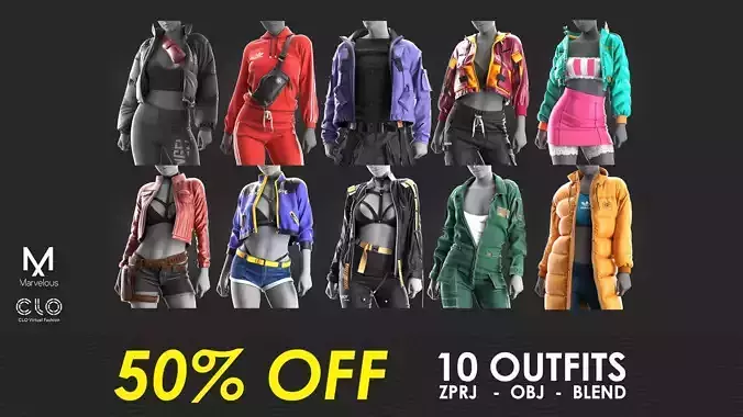 10 Outfits VOL 1 - Marvelous - CLO Project file 3D model