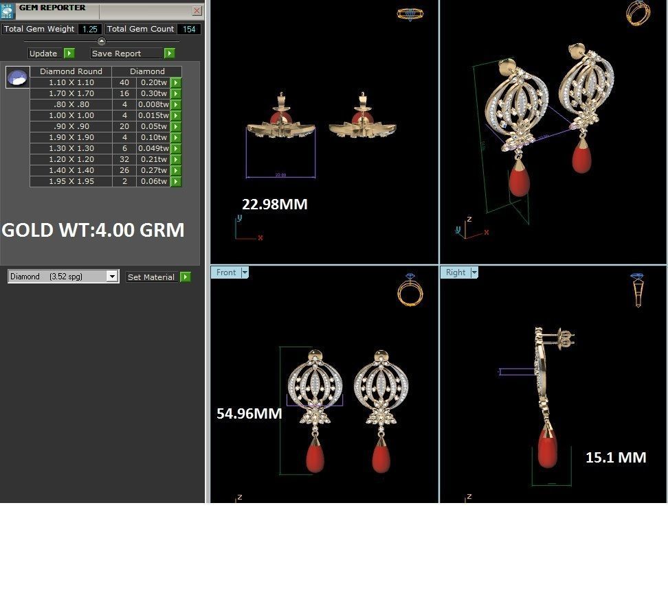 Women drop earrings 3dm render detail 3D print model_1