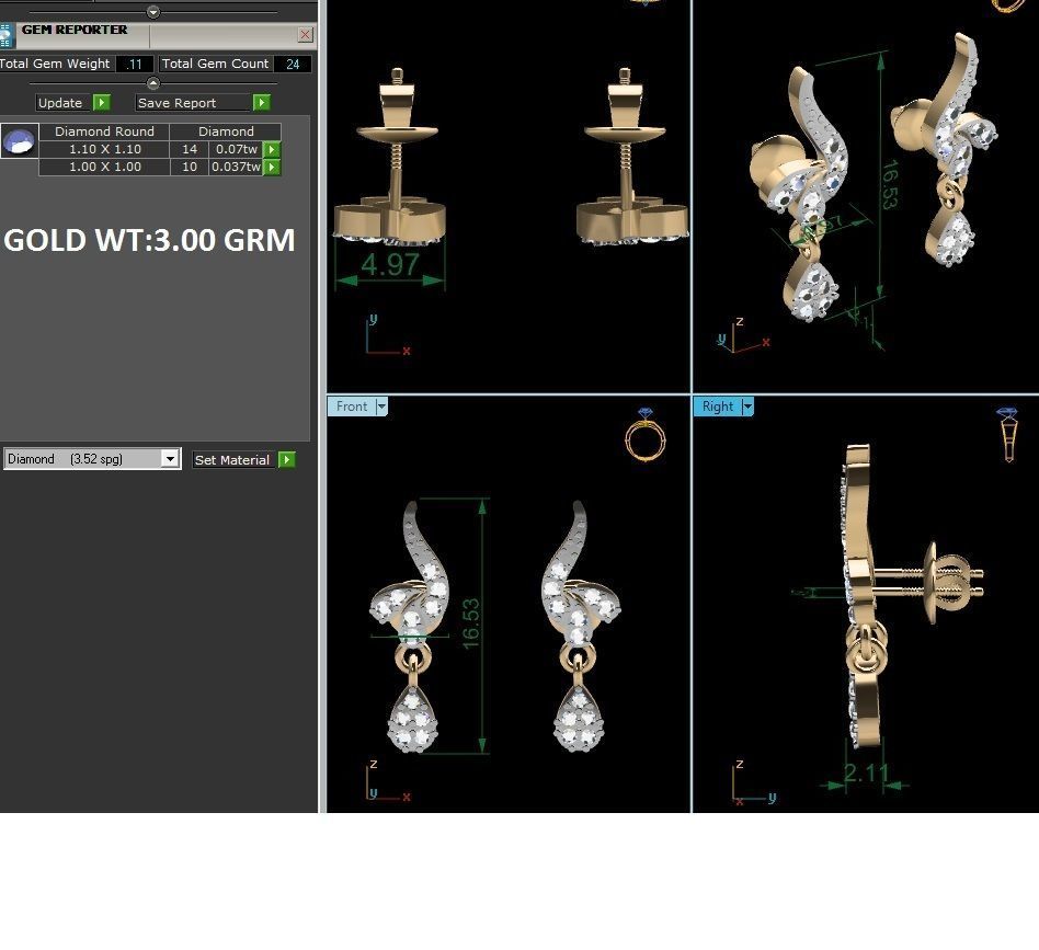 Women drop earrings 3dm render detail 3D print model_3