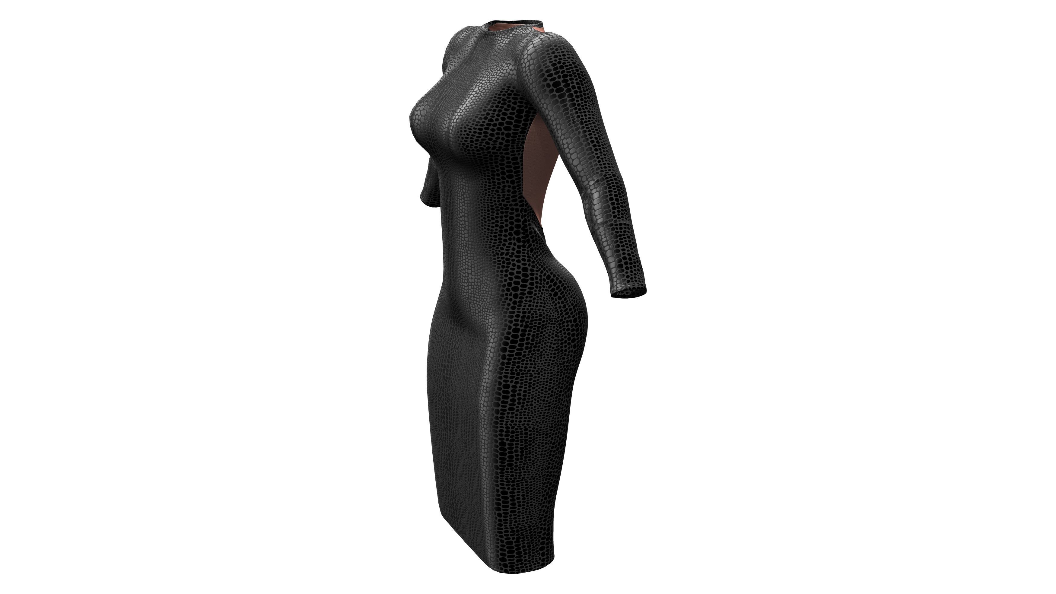 Female SnakeSkin Bodycon Dress Low-poly 3D model_3