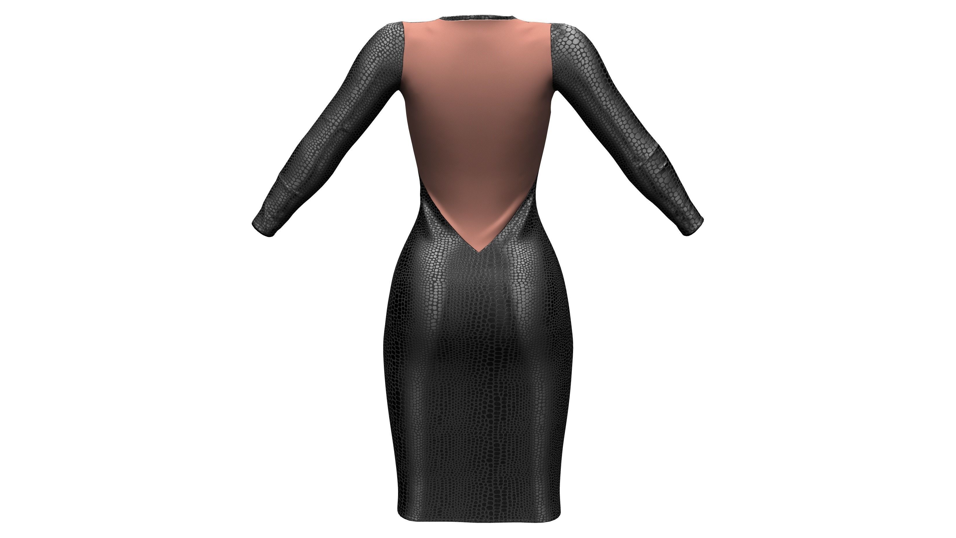 Female SnakeSkin Bodycon Dress Low-poly 3D model_5