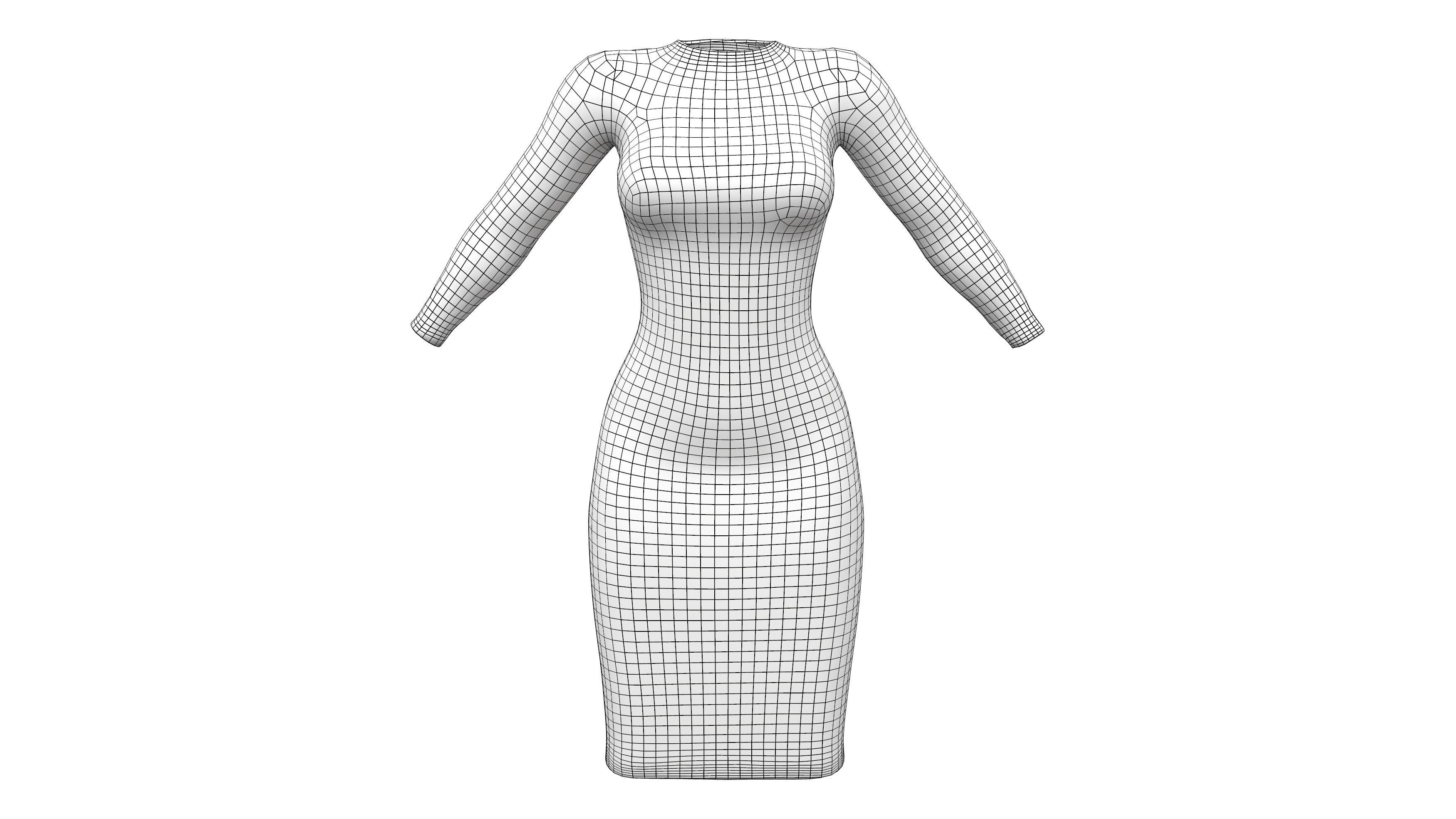 Female SnakeSkin Bodycon Dress Low-poly 3D model_7