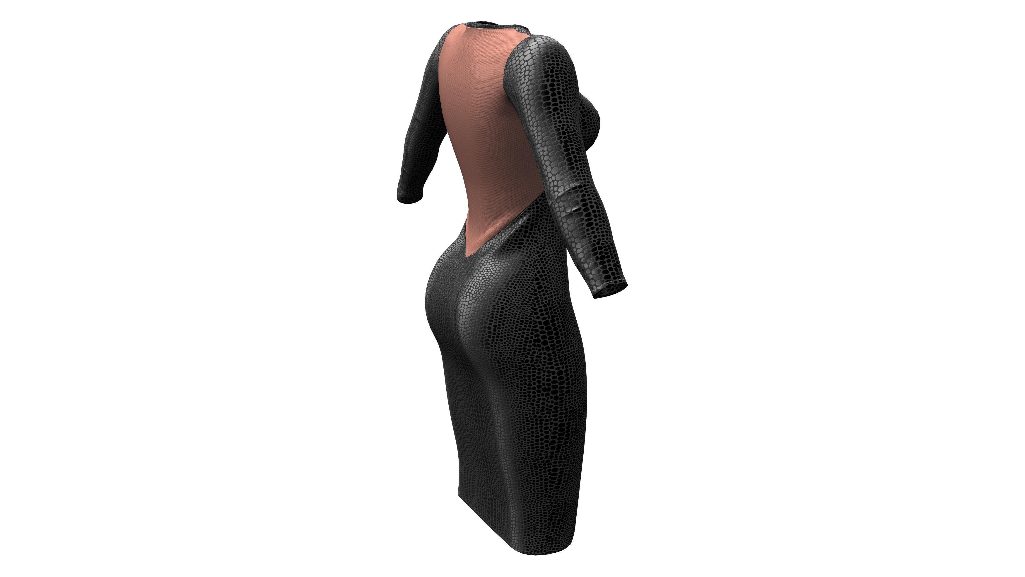 Female SnakeSkin Bodycon Dress Low-poly 3D model_6