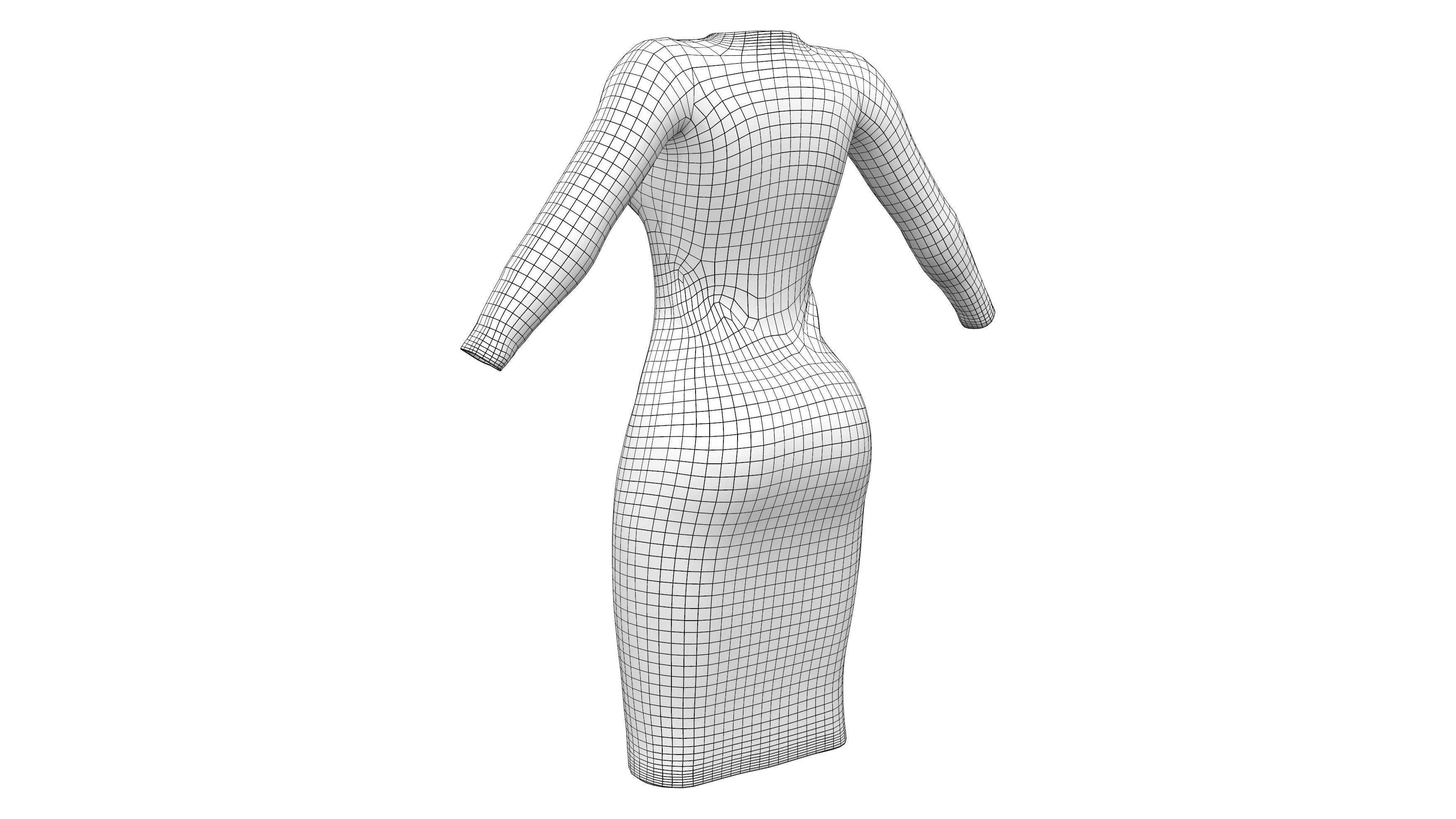 Female SnakeSkin Bodycon Dress Low-poly 3D model_8