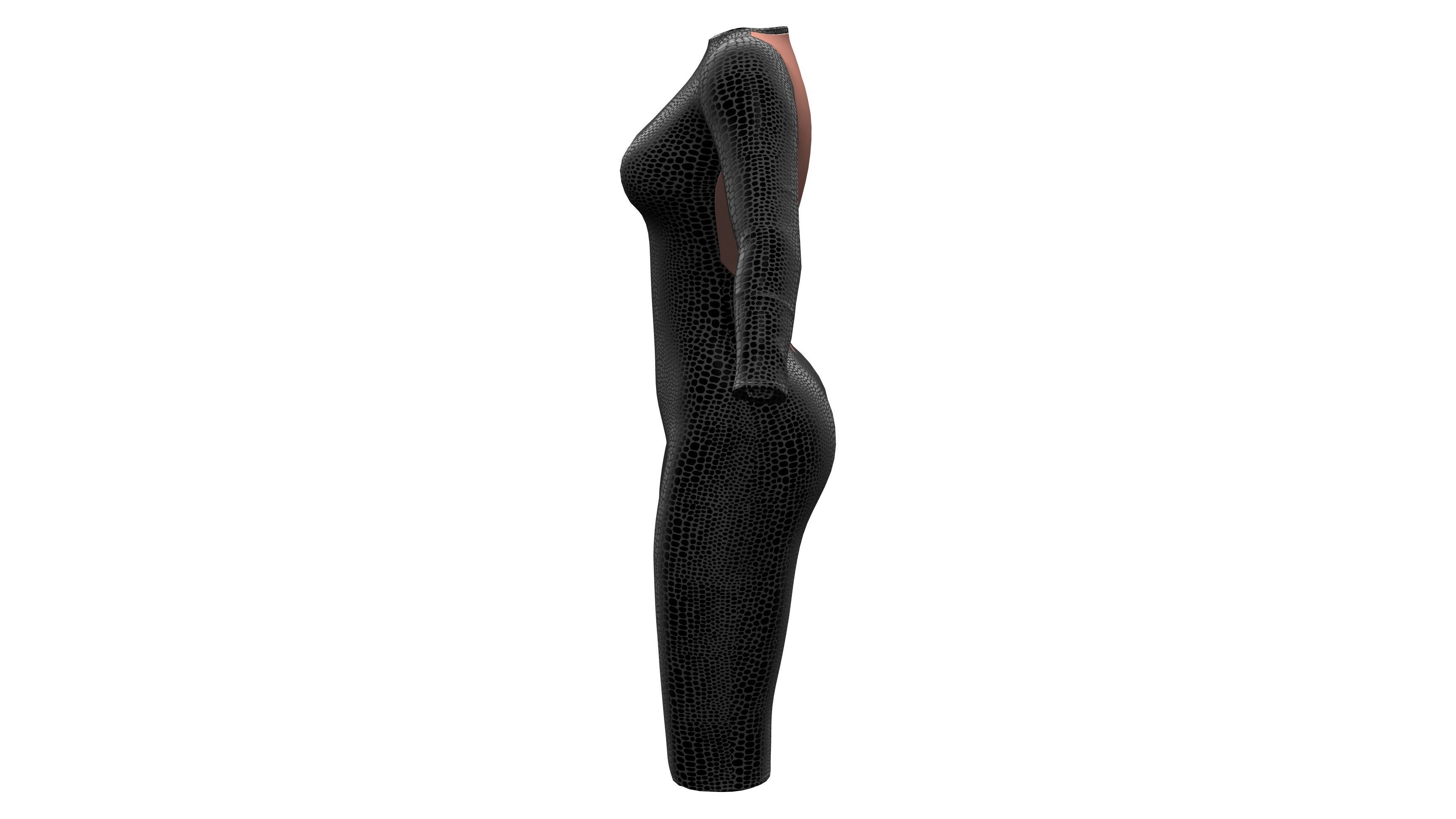 Female SnakeSkin Bodycon Dress Low-poly 3D model_4