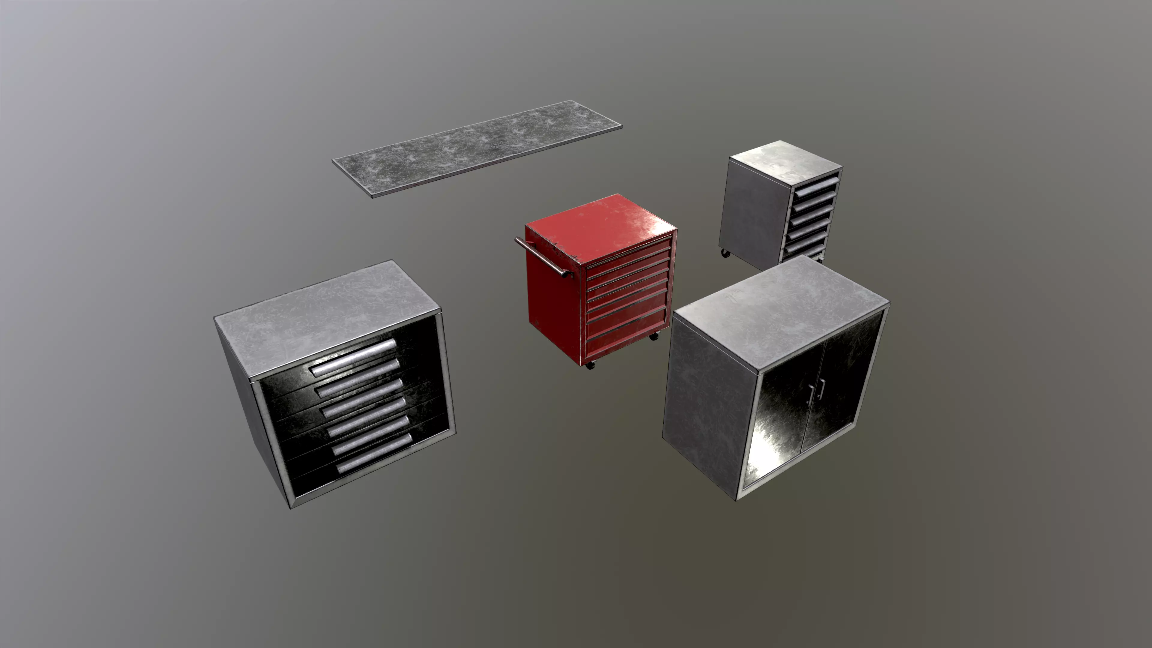 workshop garage cabinets lockers collection game ready  Low-poly 3D model_0