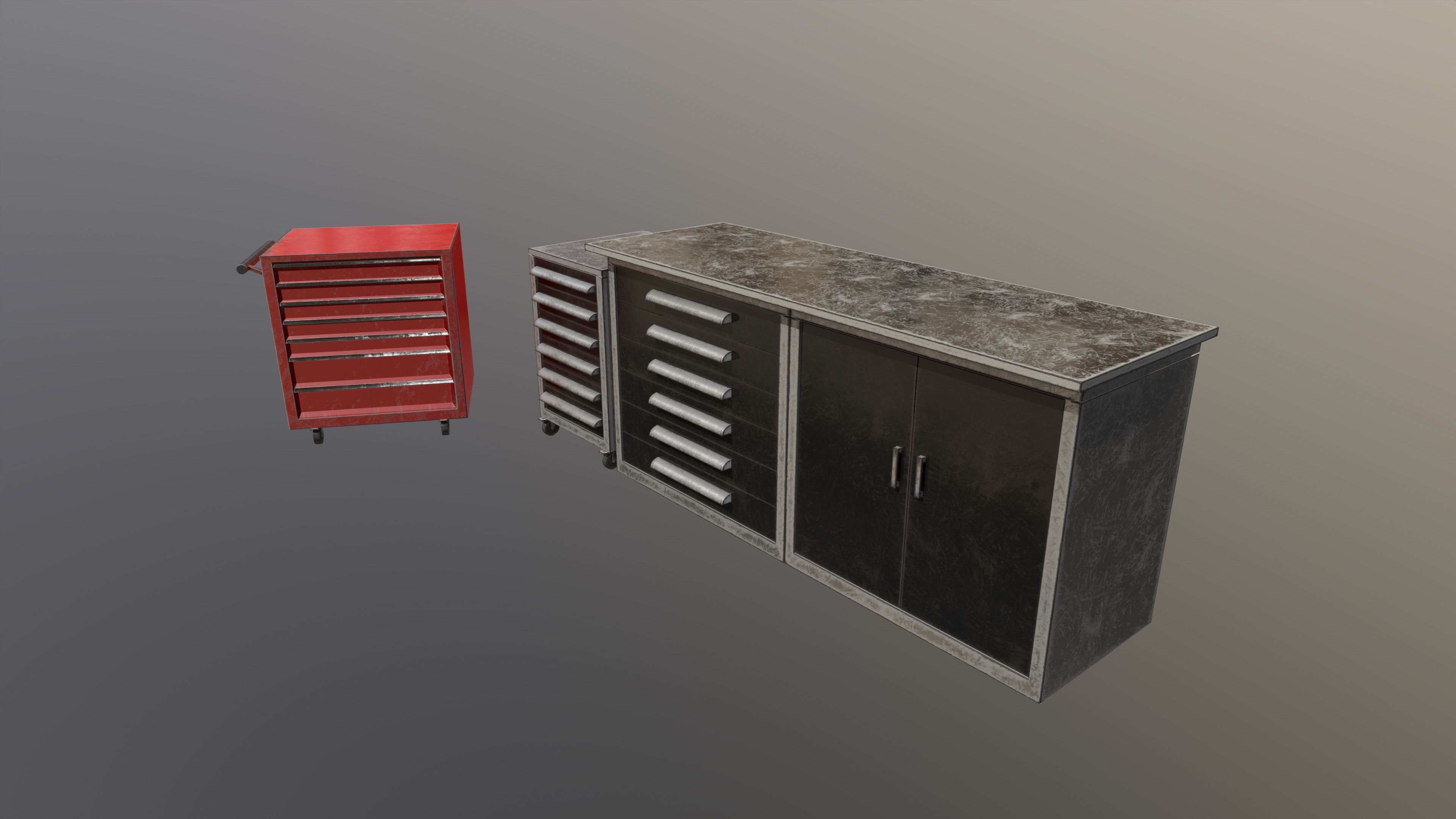 workshop garage cabinets lockers collection game ready  Low-poly 3D model_11