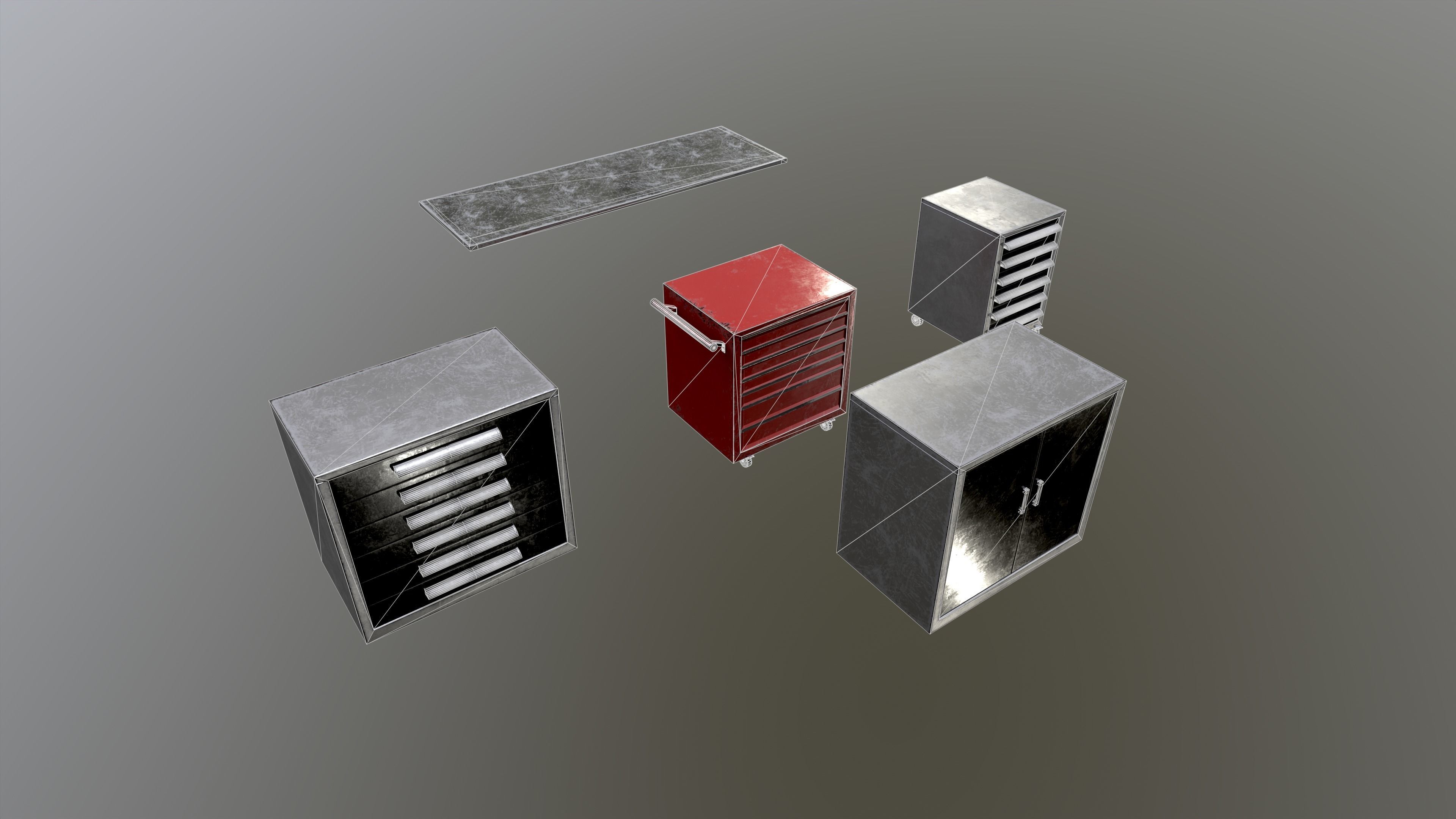workshop garage cabinets lockers collection game ready  Low-poly 3D model_1