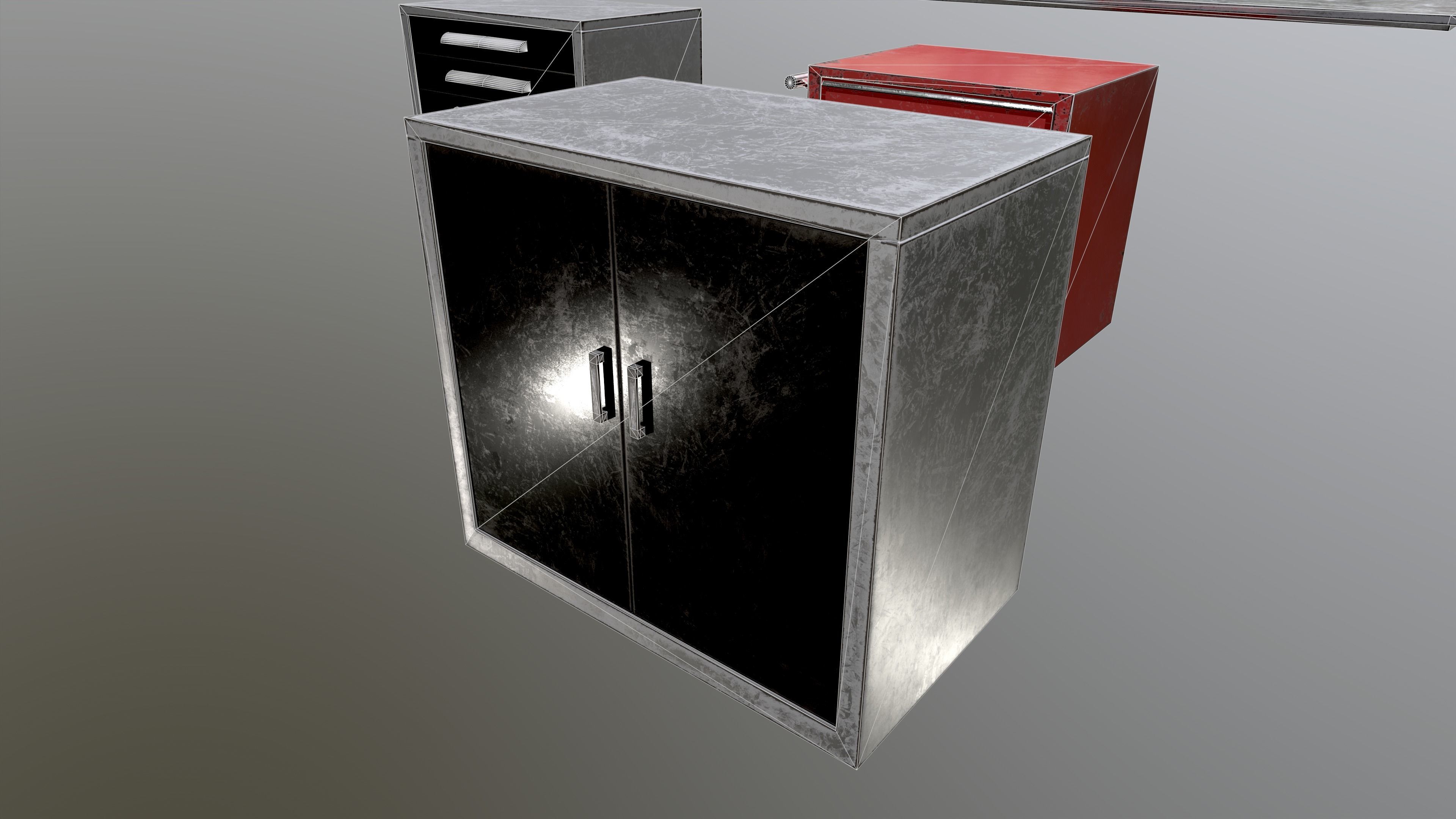 workshop garage cabinets lockers collection game ready  Low-poly 3D model_3