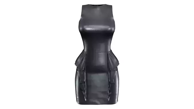 Leather Sleeveless Bodycon Dress With Side Skirt Frills