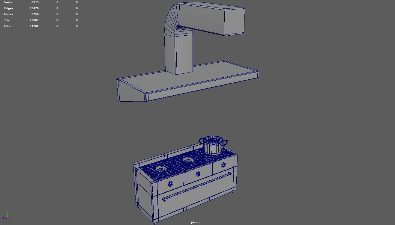 Cookware Kitchen Set sink in metal cabinet Low-poly 3D model_5
