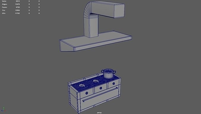 Cookware Kitchen Set sink in metal cabinet Low-poly 3D model 6