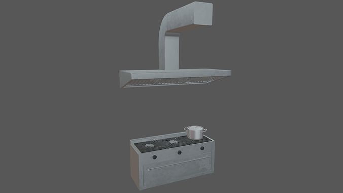 Cookware Kitchen Set sink in metal cabinet Low-poly 3D model 5