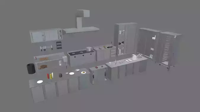 Cookware Kitchen Set sink in metal cabinet Low-poly 3D model